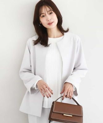 ＜MK MICHEL KLEIN (Women)＞ダブルクロス　テントラインノーカラージャケット／セットアップ対応／防シワ／ストレッチ／洗える