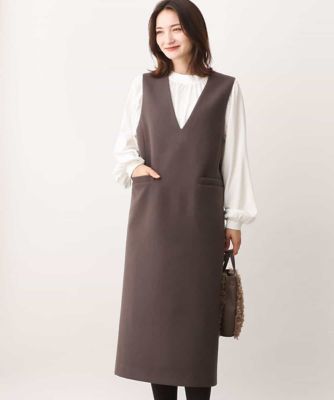 ＜MK MICHEL KLEIN (Women)＞メルトンＶネックジャンパースカート／洗える