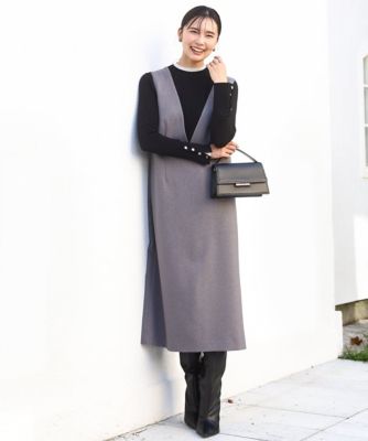 ＜MK MICHEL KLEIN (Women)＞ウールライク　Ｖネックジャンパースカート／洗える