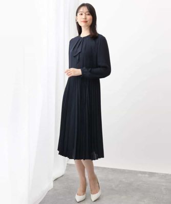 ボウタイプリーツジョーゼットワンピース／洗える