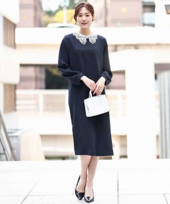 ＜MK MICHEL KLEIN (Women)＞レース衿付きサックワンピース／防シワ／洗える