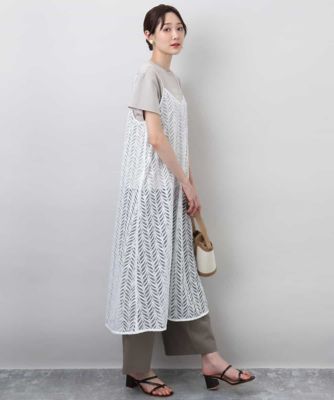 ＜MK MICHEL KLEIN (Women)＞幾何柄レースキャミワンピース／洗える