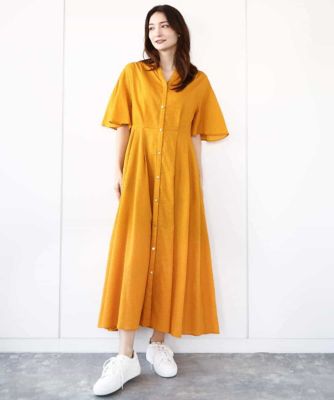 キーネックコットンワンピース／洗える