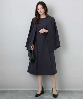 サイドベルトデザイン　ウエストタックストレッチワンピース／洗える