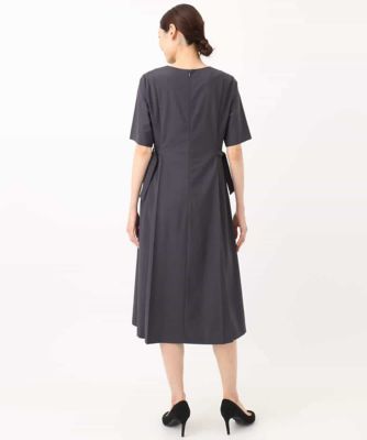 サイドベルトデザイン　ウエストタックストレッチワンピース／洗える