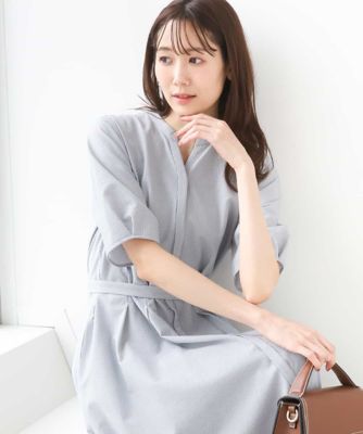 サッカーストライプ ウエストタックワンピース／洗える | MK MICHEL