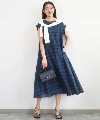 洗える］オーガンジーチェック柄フレアシルエットワンピース | MK