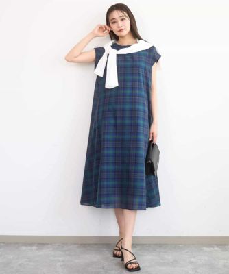 洗える］オーガンジーチェック柄フレアシルエットワンピース | MK