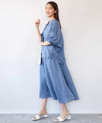 大きいサイズ13 kay me 洗える 切替 シェル ワンピース 紺 ラベンダー 接触冷感／洗える］ラミーリネン混Aラインワンピース | MK MICHEL