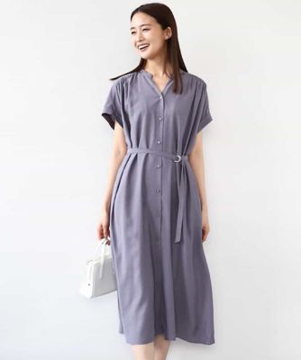 ＜MK MICHEL KLEIN (Women)＞ベルト付きキーネックワンピース／洗える