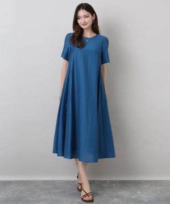 ＜MK MICHEL KLEIN (Women)＞ドビーストライプフレアシルエットワンピース／洗える