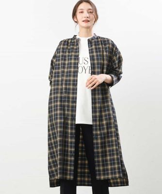 ＜MK MICHEL KLEIN (Women)＞先染めチェック柄ロングシャツワンピース／洗える