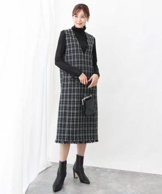 チェック柄ツイードVネックジャンスカ／洗える | MK MICHEL KLEIN