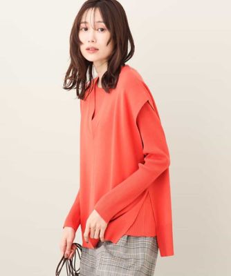 Ｖネックチュニックニットベスト×リブニットプルオーバー　ツインセット／洗える