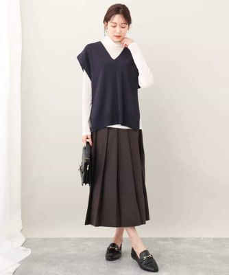 Ｖネックチュニックニットベスト×リブニットプルオーバー　ツインセット／洗える