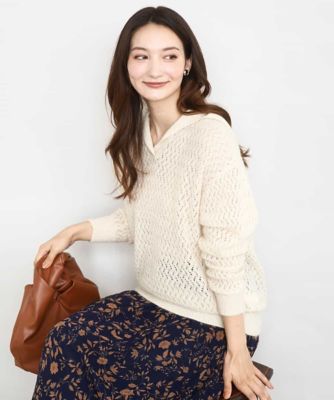 ＜MK MICHEL KLEIN (Women)＞透かし編みニットフーディープルオーバー／洗える