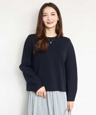 MK MICHEL KLEIN (Women)/エムケーミッシェルクラン スムース編みバックボタンニット/洗える 57ネイビー トップス【三越伊勢丹/公式】