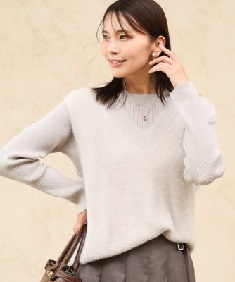 洗える］シャギーベスト×ハイゲージリブニット アンサンブル | MK