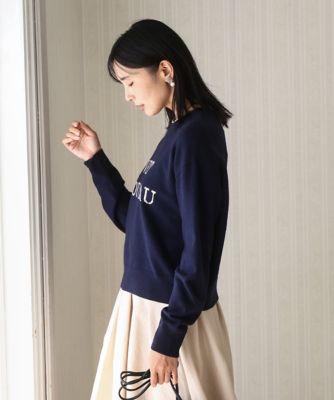 MK MICHEL KLEIN (Women)/エムケーミッシェルクラン ロゴ入りウール混ニット/前後2way/洗える 57ネイビー トップス【三越伊勢丹/公式】