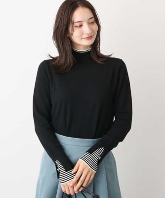 ＜MK MICHEL KLEIN (Women)＞チラ見えボーダーモックネックニット／洗える