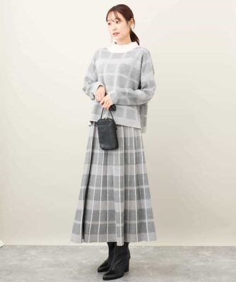 チェック柄ニットプルオーバー／洗える | MK MICHEL KLEIN (Women