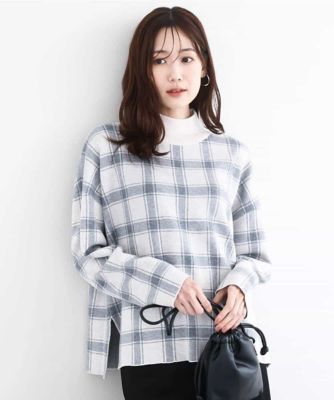 チェック柄ニットプルオーバー／洗える | MK MICHEL KLEIN (Women