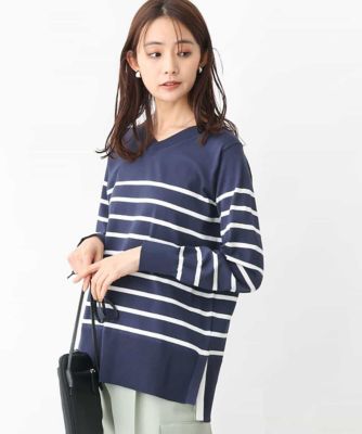 ＜MK MICHEL KLEIN (Women)＞Ｖネックボーダーニット／洗える