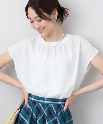 ストレッチデシンフレンチスリーブブラウス／接触冷感／UV