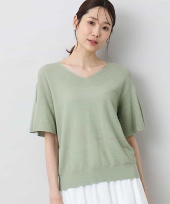 ＜MK MICHEL KLEIN (Women)＞フレアースリーブＶネックニット／ＵＶカット／洗える