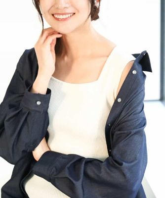 MK MICHEL KLEIN (Women)/エムケーミッシェルクラン スクエアネックリブニットタンクトップ/UVカット/洗える