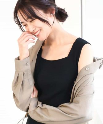 MK MICHEL KLEIN (Women)/エムケーミッシェルクラン スクエアネックリブニットタンクトップ/UVカット/洗える ブラック94 トップス【三越伊勢丹/公式】