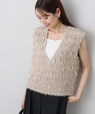 MK MICHEL KLEIN (Women)/エムケーミッシェルクラン ループフリンジニットベスト／洗える