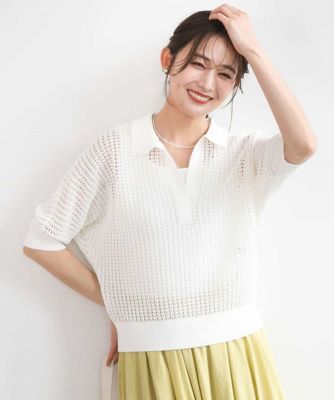 ＜MK MICHEL KLEIN (Women)＞レーシー柄編み衿付きニット／洗える