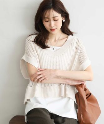 ＜MK MICHEL KLEIN (Women)＞［洗える］メッシュ編みニットベスト×タンクトップ　ツインセット