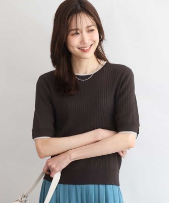 ＜MK MICHEL KLEIN (Women)＞［ＵＶカット／洗える］ワイドリブ配色デザインニット