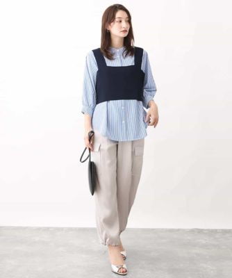 ISSEY MIYAKE ストライプ ニットベスト ニットベスト&ストライプシャツSET | レディースファッション