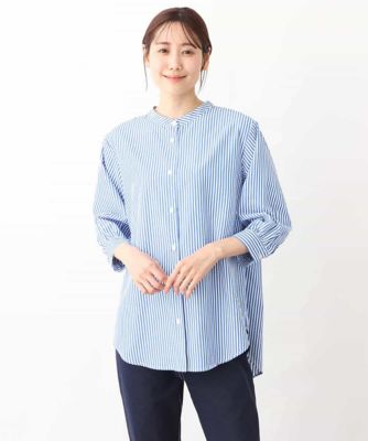 【洗える】ニットベストツイン セット ストライプ柄バンドカラーシャツ×ビスチェ風ニットベスト