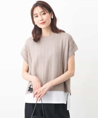 ＜MK MICHEL KLEIN (Women)＞レーシー編みニット×ノースリーブカットソー　レイヤード２点セット／接触冷感／洗える