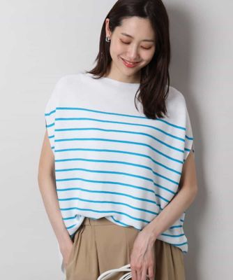 ＜MK MICHEL KLEIN (Women)＞Ｖネックボーダー柄ニット／ＵＶカット／洗える