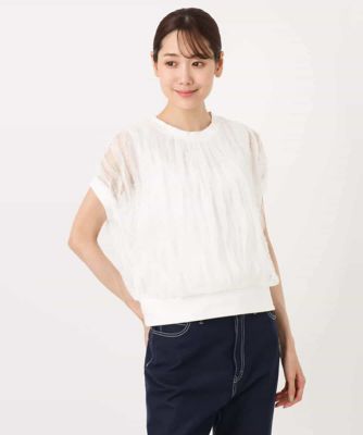 チュールテープデザインフレンチスリーブニット／洗える