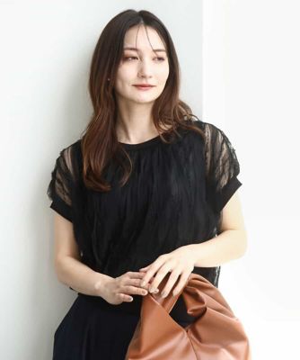 ＜MK MICHEL KLEIN (Women)＞チュールテープデザインフレンチスリーブニット／洗える