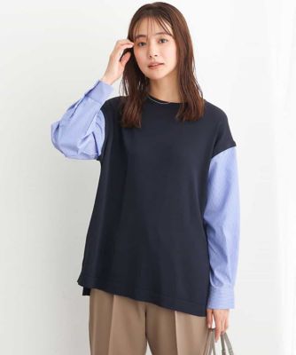 ＜MK MICHEL KLEIN (Women)＞ストライプスリーブレイヤードニット／洗える