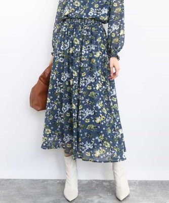 ＜MK MICHEL KLEIN (Women)＞クラシックフラワープリント　シフォンスカート／洗える