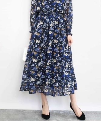 クラシックフラワープリント シフォンスカート／洗える | MK MICHEL