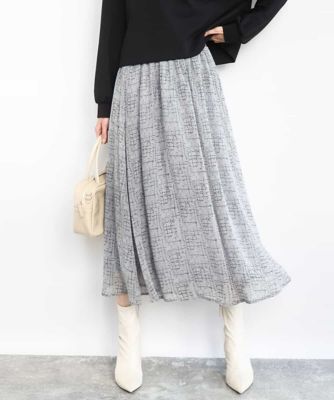 ＜MK MICHEL KLEIN (Women)＞ツイード調チェックプリント　シフォンスカート／洗える
