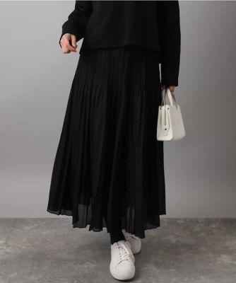 MK MICHEL KLEIN (Women)/エムケーミッシェルクラン ブライトシアープリーツスカート/洗える 94ブラック ロングスカート【三越伊勢丹/公式】