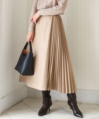 ＜MK MICHEL KLEIN (Women)＞部分プリーツデザイン　スウェードライクスカート／洗える