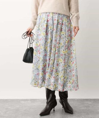 中花プリントシフォンスカート／洗える | MK MICHEL KLEIN (Women  