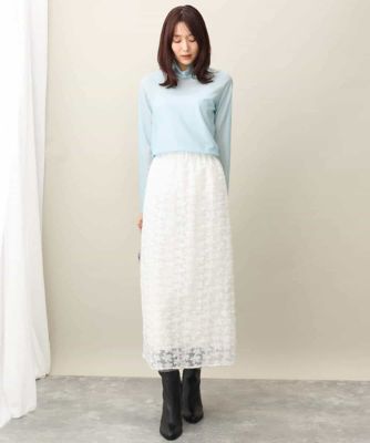 花柄刺繍オーガンジースカート／洗える