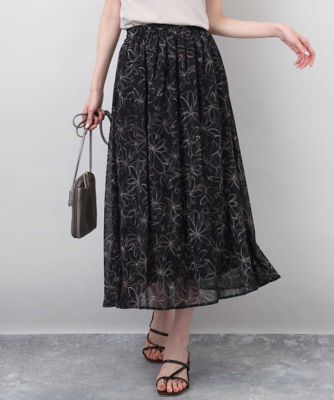＜MK MICHEL KLEIN (Women)＞ラインフラワーシフォンスカート／洗える